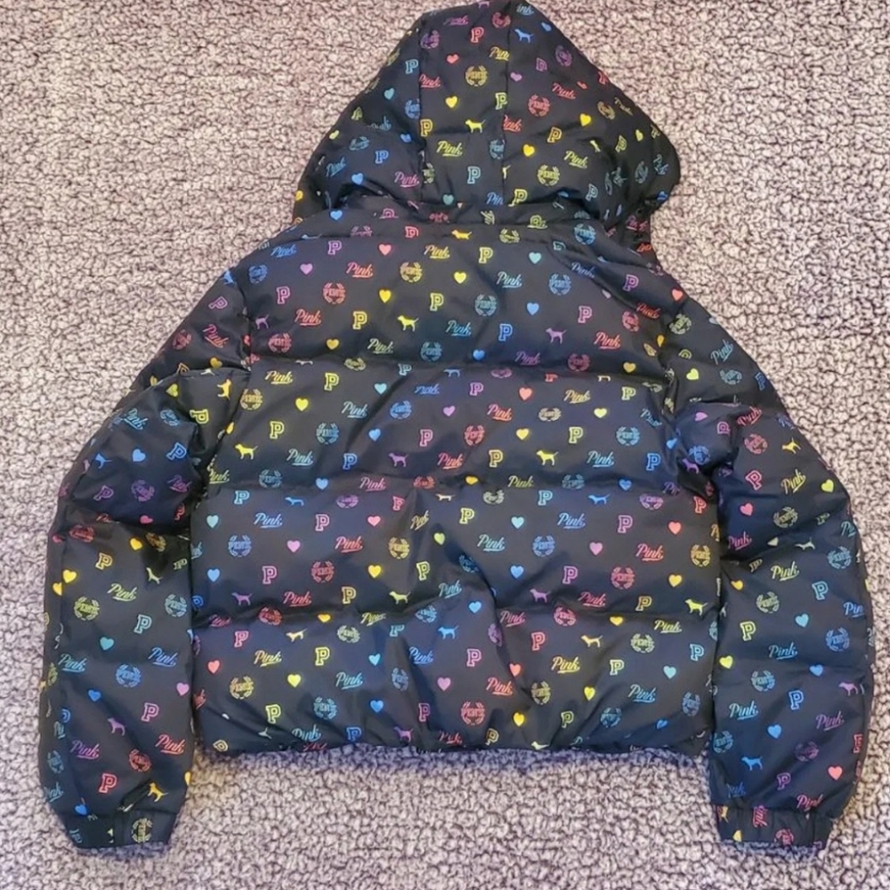 PINK VS Medium Rainbow Puffer Winter Coat - Picture 5 of 8
